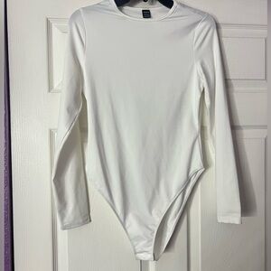 SHEIN White Long-Sleeve Bodysuit One Piece